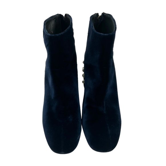 Stuart Weitzman Bacari Navy Velvet Pearl Heeled Boots - Picture 4 of 12
